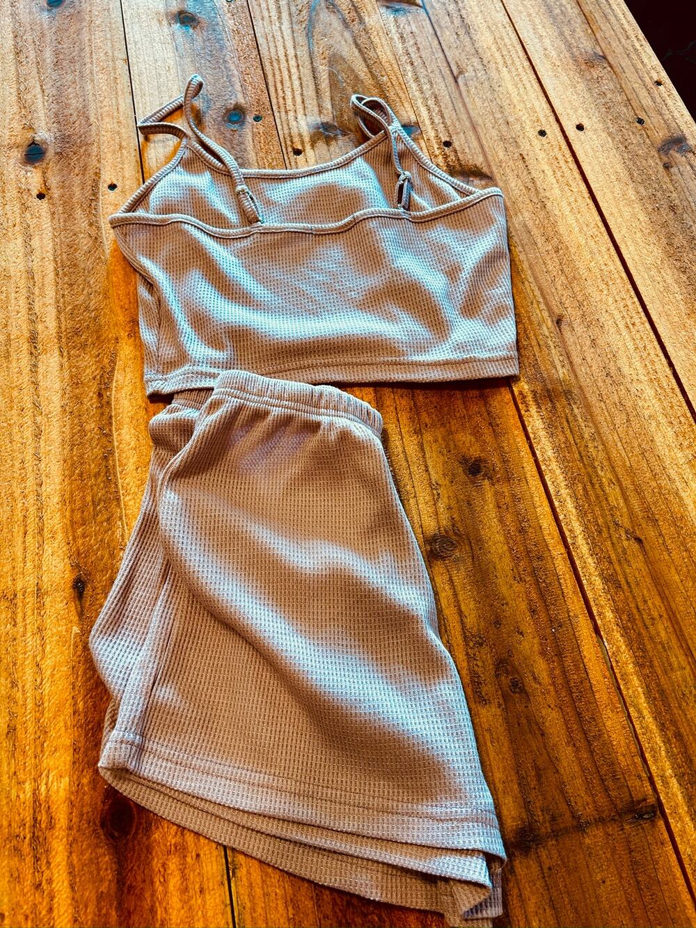 Ekouaer Women's Waffle Knit Cami and Shorts Pajama Set in Rose, Size S